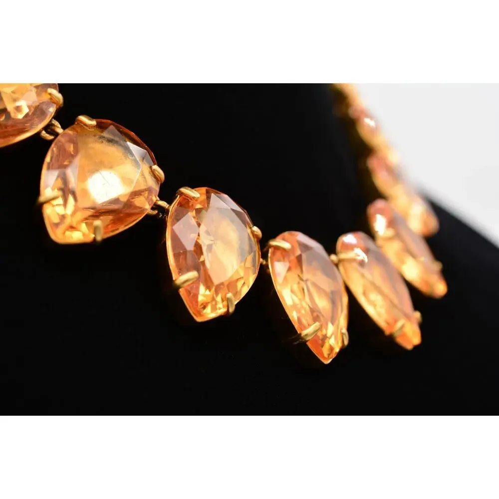 J.Crew Vintage Orange Crystal Teardrop Gold Statement Necklace Chunky Heavy BinY